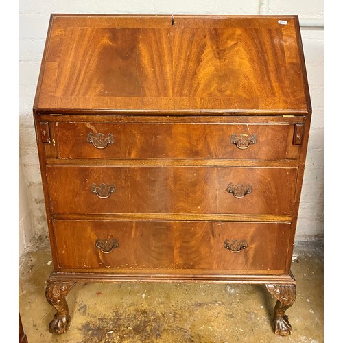 553 - Three-drawer mahogany writing bureau