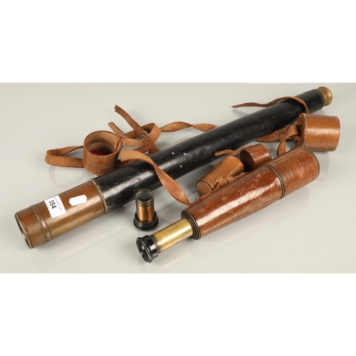 354 - Two brass & leather telescopes 