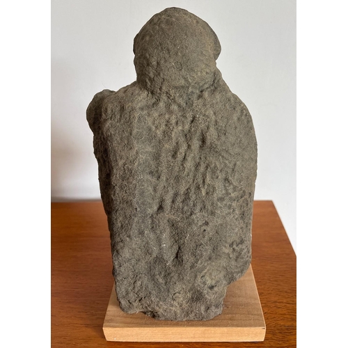 234 - Good reproduction of a Roman stone head & shoulders sculpture of a goddess holding a purse of je... 