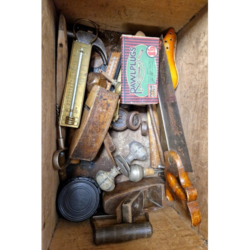 380 - Large chest containing model Rolls-Royce, retro telephone, jardiniere stands, assorted brass items, ... 