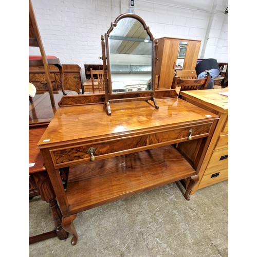 586 - Mahogany two-tier hall table with fitted drawer & dressing mirror