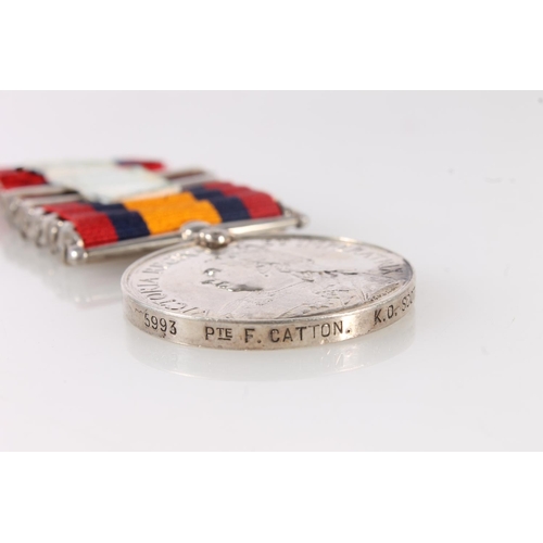 1070 - Medal of 5993 Private F Catton of the King's Own Scottish Borderers comprising Boer War Queens South... 