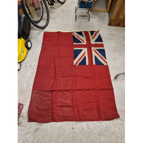 672 - Two vintage flags blue and red with union jack, red is 115cm x 170cm, blue is 100cm x 190cm