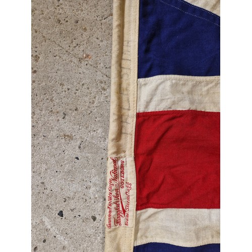 672 - Two vintage flags blue and red with union jack, red is 115cm x 170cm, blue is 100cm x 190cm