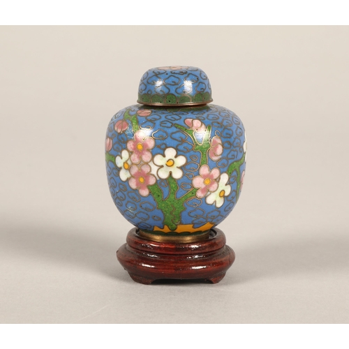 28 - Set of Chinese ink sticks in box decorated with birds, and a miniature cloisonne ginger jar on stand