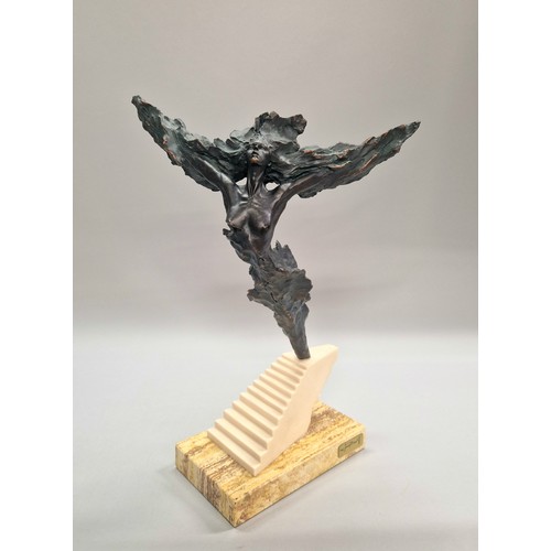 44 - Josep Bofill, 'Liberty',  sculpture of a winged lady on stone base, ltd. edition 1424/4000, with cer... 