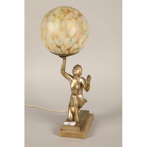 32 - Art Deco style table lamp on marbled stone base