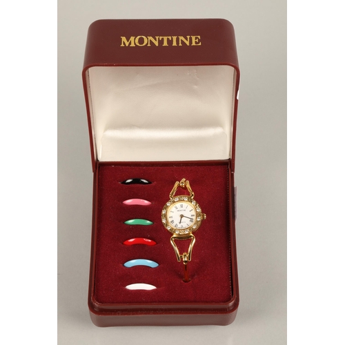 75 - Montine ladies bangle wristwatch with interchangeable multi colour bezels in fitted case