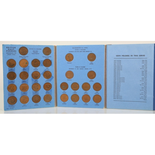 80 - Three British coin collecting folders including Threepence Brass, Half Pennies 1937-, and Half Crown... 