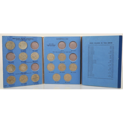 80 - Three British coin collecting folders including Threepence Brass, Half Pennies 1937-, and Half Crown... 