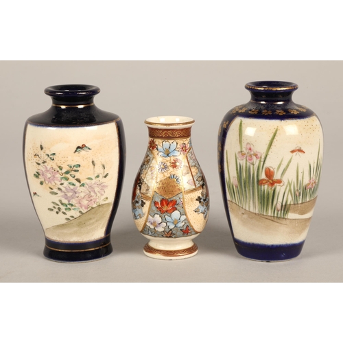 175 - A pair of Japanese Satsuma ware vases each 10cm h and another smaller