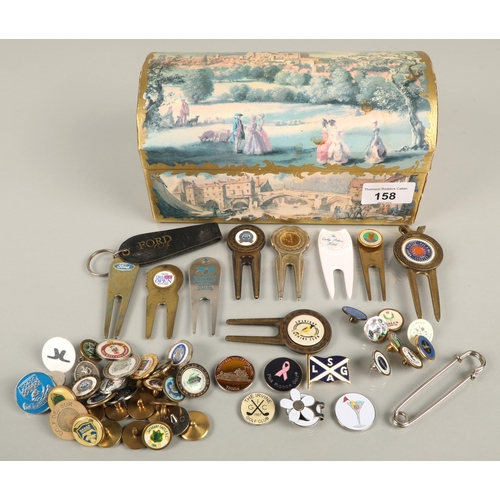 158 - Collection of souvenir golf markers and divot tools etc