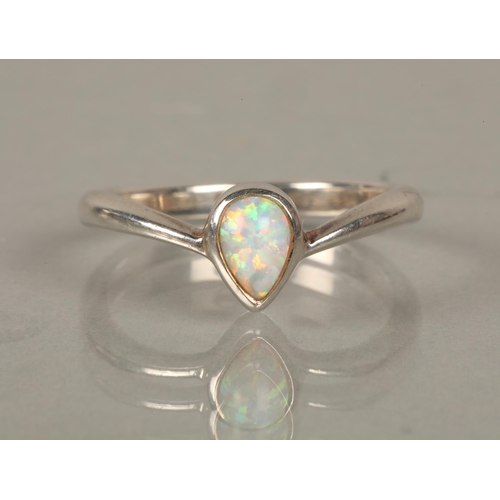 106 - Silver ring set with a teardrop opal, ring size L/M, and a pink gemstone bracelet with silver hardwa... 