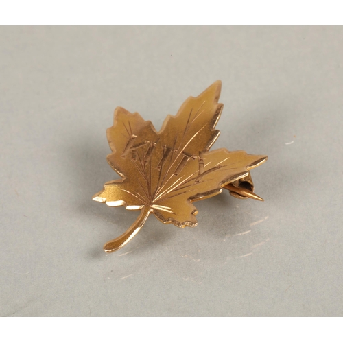 98 - A 10kt gold maple leaf brooch, a 9kt gold pair of stud earrings set with red gems, another pair ille... 