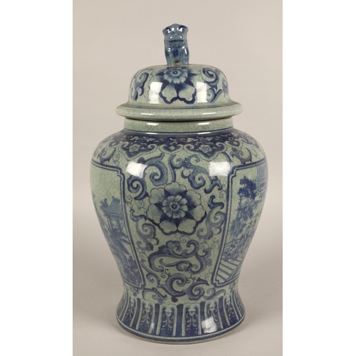 261 - Large crackle glazed modern blue and white Oriental ginger jar 50cm high