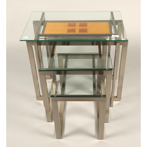 471 - Nest of three glass  top tables