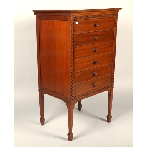 513 - Mahogany six-drawer music cabinet with brass plaque inscription, 'Presented by the members of Paisle... 