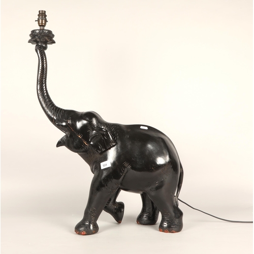 524 - Ebonised elephant hardwood table lamp