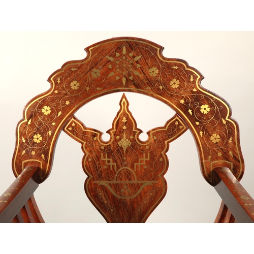 549 - Brass inlaid hall chair, 110cm high