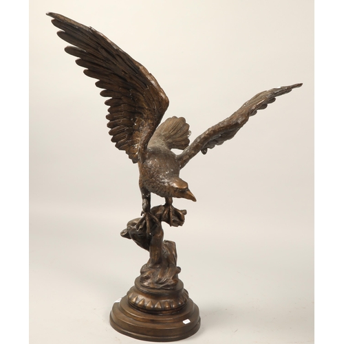 620 - Large bronzed model of an eagle, 86cm to highest wing tip