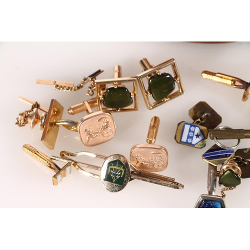 450 - Cufflinks, tie pins, silver axe brooch etc. (qty)