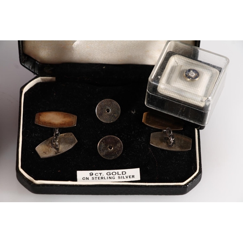 450 - Cufflinks, tie pins, silver axe brooch etc. (qty)