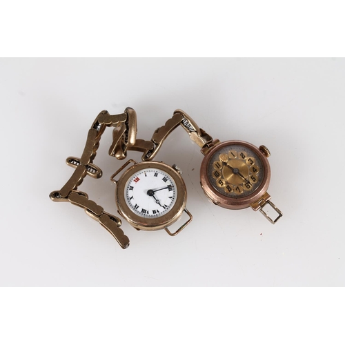 470 - Two early 20thC 9ct gold wristwatch heads, one with gold plated strap.