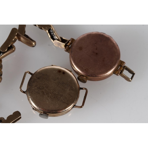 470 - Two early 20thC 9ct gold wristwatch heads, one with gold plated strap.