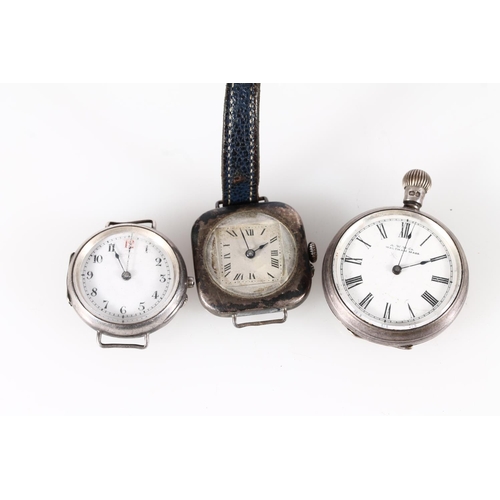 473 - Early 20thC silver fob watch, together with two early 20thC silver wristwatch heads (3)