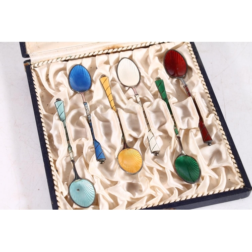 475 - Set of six Danish Egon Lauridsen silver and enamel coffee spoons.