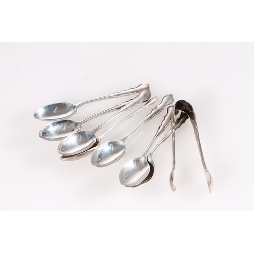 482 - Set of seven Geo. V silver teaspoons with sugar tongs, London 1920, gross 86g.