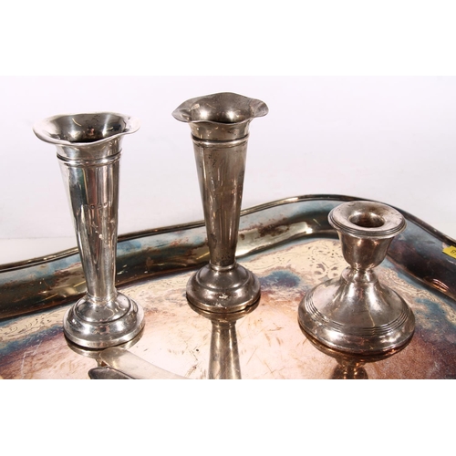 489 - Various hallmarked silver items incl. weighted silver vases, weighted silver candlestick, silver han... 