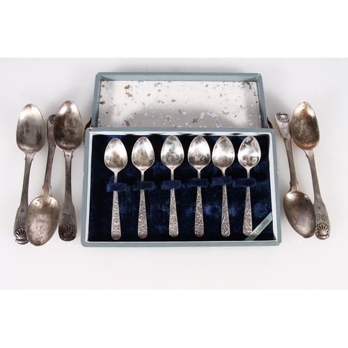 494C - Set of six continental silver teaspoons of a Japanese aesthetic style, the bowls marked 'Sterling', ... 