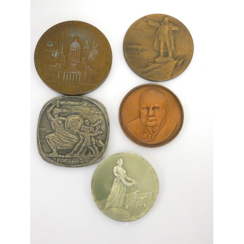 335 - Commemorative medal group to include a 1965 Death of Churchill bronze medal, Seven Centuries of Wars... 