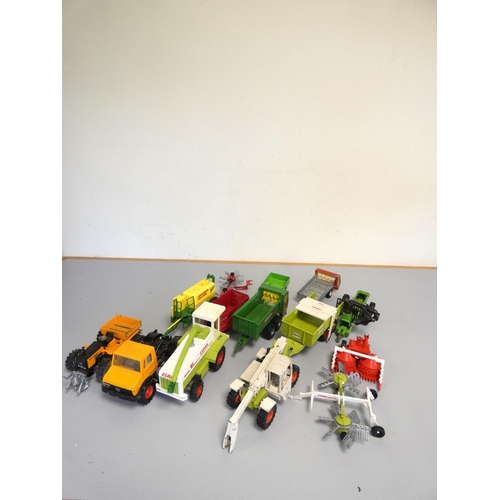 143 - Siku. Box of die-cast model tractors and farm implements to include a Claas Jaguar 695 3854, a  Claa... 