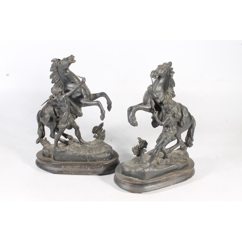 109 - Pair of spelter Marley horses, 33cm high.