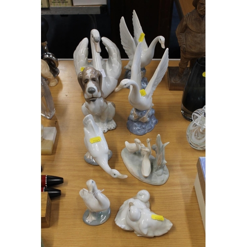 132 - Lladro and Nao animal models to include a swan, a dog, geese, etc.