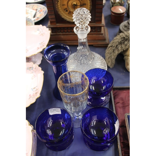 209 - Glassware to include Victorian Bristol Blue hyacinth vase, a ships decanter, 19th century continenta... 