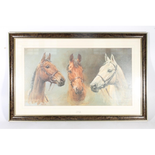 23 - Print after S L Crawford, We Three Kings, showing Arkle, Red Rum and Desert Orchid, 34cm x 63cm.