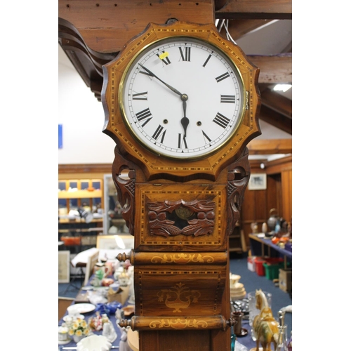 47 - Early 20th century inlaid drop dial wall clock.