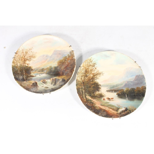 5 - Pair of late 19th century pottery plates, hand-painted with mountain and river scenes, 23cm diameter... 