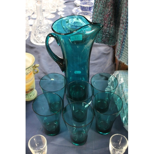 53 - Mid-20th century blue glass lemonade set.