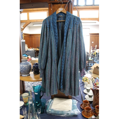 56 - Mary Farrin of London vintage woollen cardigan, Harris Tweed two metre material and napkin and pillo... 