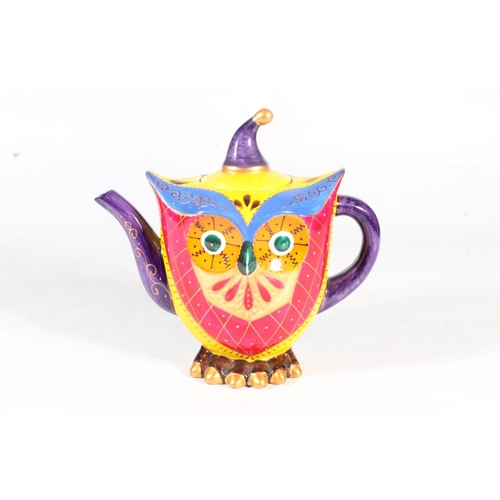 64 - Shudehill pottery teapot in the form of an owl dressed as jester.