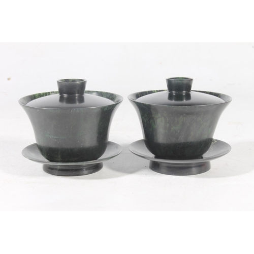 82 - Pair of 20th century Chinese hardstone wine cups and covers.