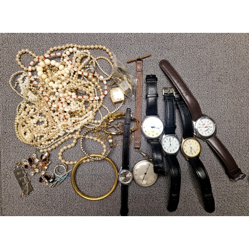 122 - Mixed lot of jewellery, some silver, watches, costume, pearl necklaces