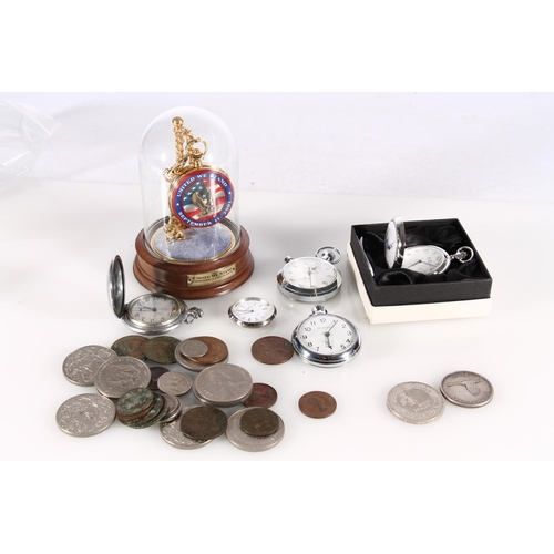 496 - Pocket watch collection to include a Twin Towers 2001 commemorative watch under dome, PWL aircraft w... 