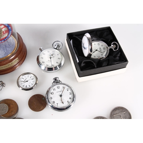 496 - Pocket watch collection to include a Twin Towers 2001 commemorative watch under dome, PWL aircraft w... 