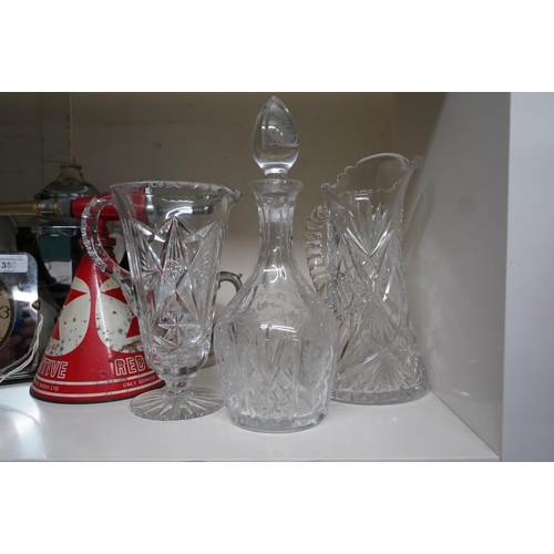 351 - Edinburgh 1980 Queen Mother commemorative cut-glass decanter, and two others.