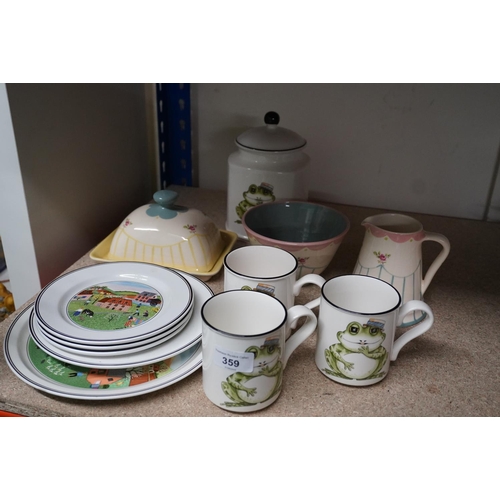 359 - Dinner and tea ware Arthur Wood frog decorated cups and canister, Villeroy & Boch Naif plates, G... 